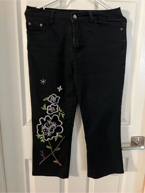 Black Women's Embroidered Floral Jeans